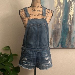 American Eagle Distressed Denim Shorts Overalls Size XS